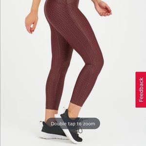 Spanx burgundy rose gold metallic crop leggings